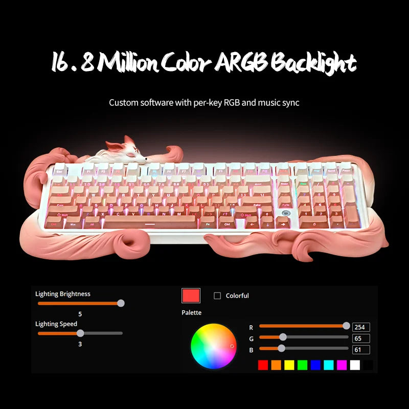MeypaLieNine-Tailed Fox Wireless Tri-Mode Custom Keyboard & Mouse Set for Girls – Stylish Office Gift with High Aesthetic Appeal