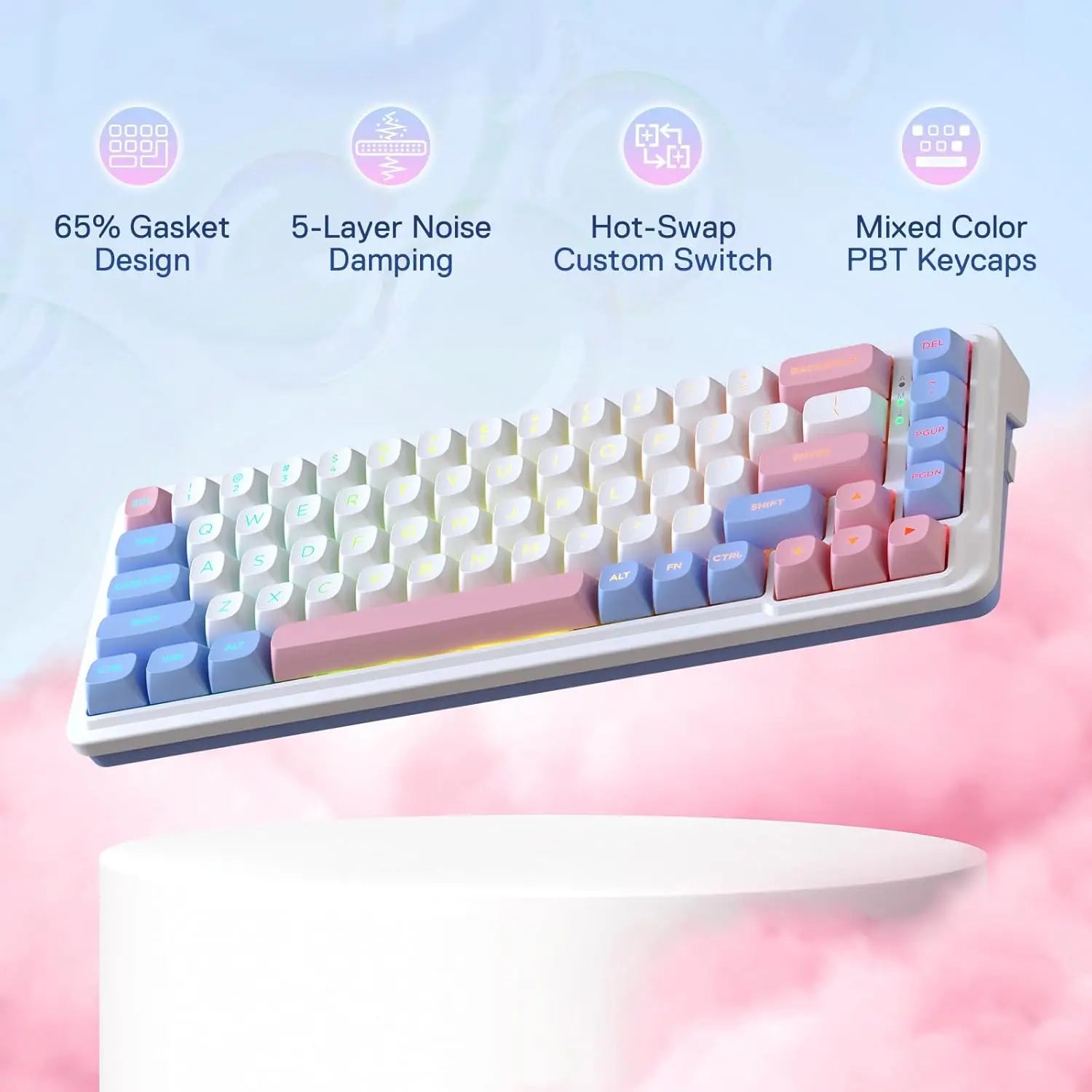 Redragon K709 PRO 65% Wireless Gasket RGB Gaming  68 Keys Hot-Swap Mechanical 5-Layer Noise Dampening Keyboard