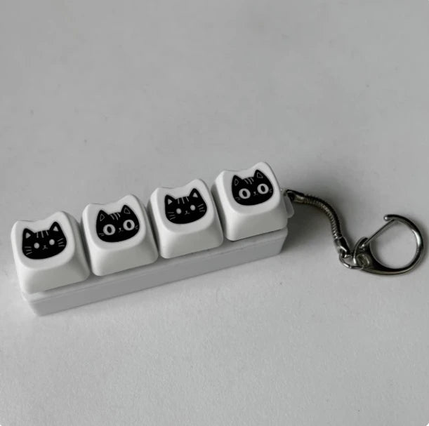 Black Cat Keyboard Keychain Mechanical Keyboard Tapping Fidget Toy Fun Mechanical Switch Keycap Fingertip Gadget