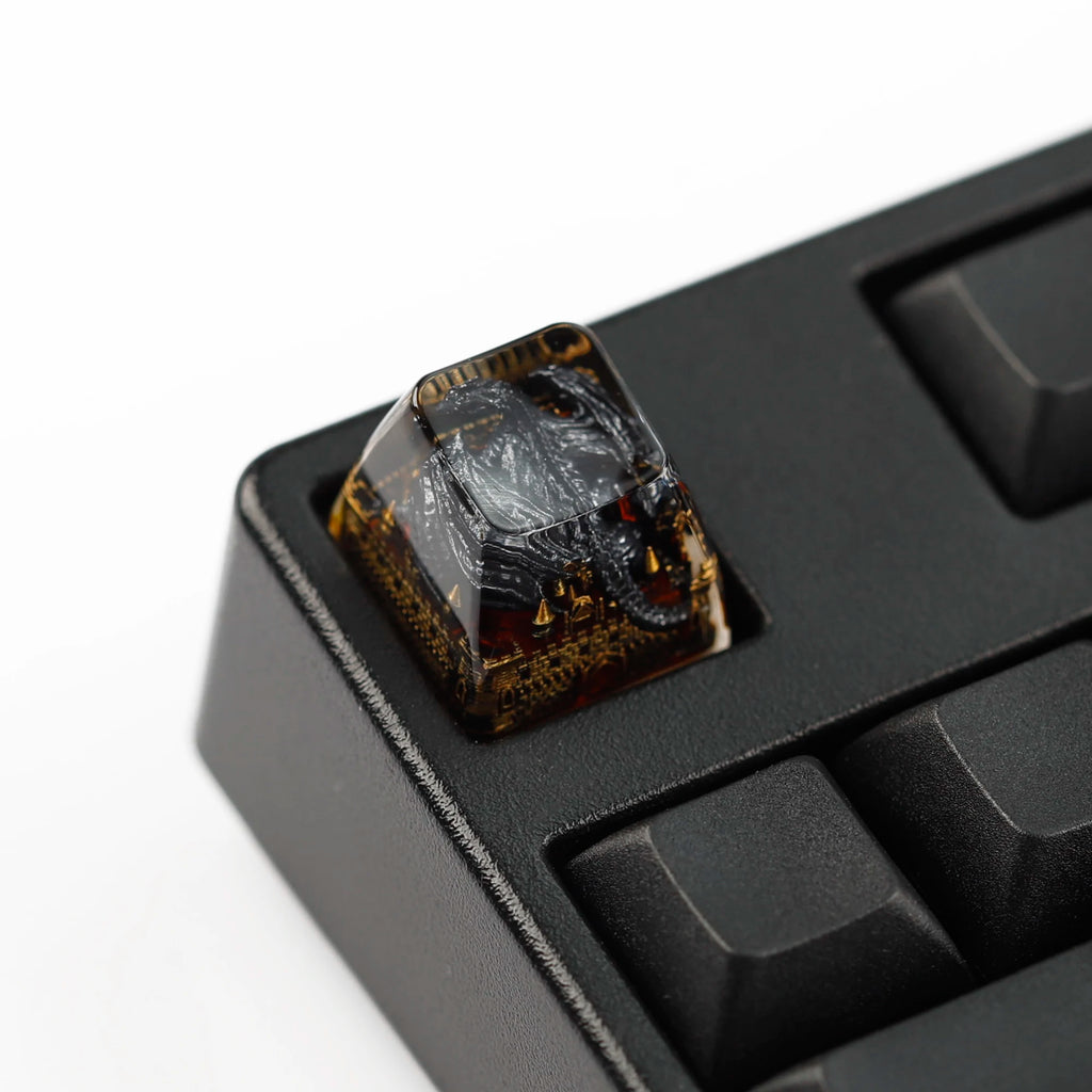 YMDK 1pcs Dinosaur Theme Silver Black Yellow Blue Personalized Resin Keycaps R4 1u Novel Key Caps for MX Mechanical Keyboards