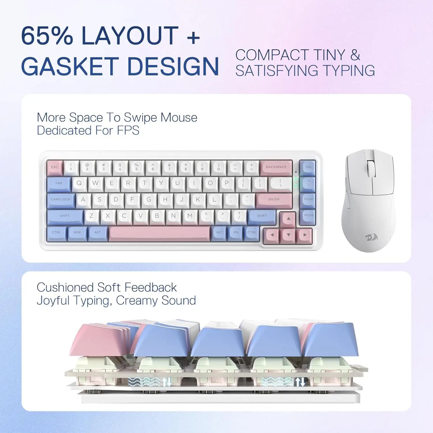 Redragon K709 PRO 65% Wireless Gasket RGB Gaming  68 Keys Hot-Swap Mechanical 5-Layer Noise Dampening Keyboard